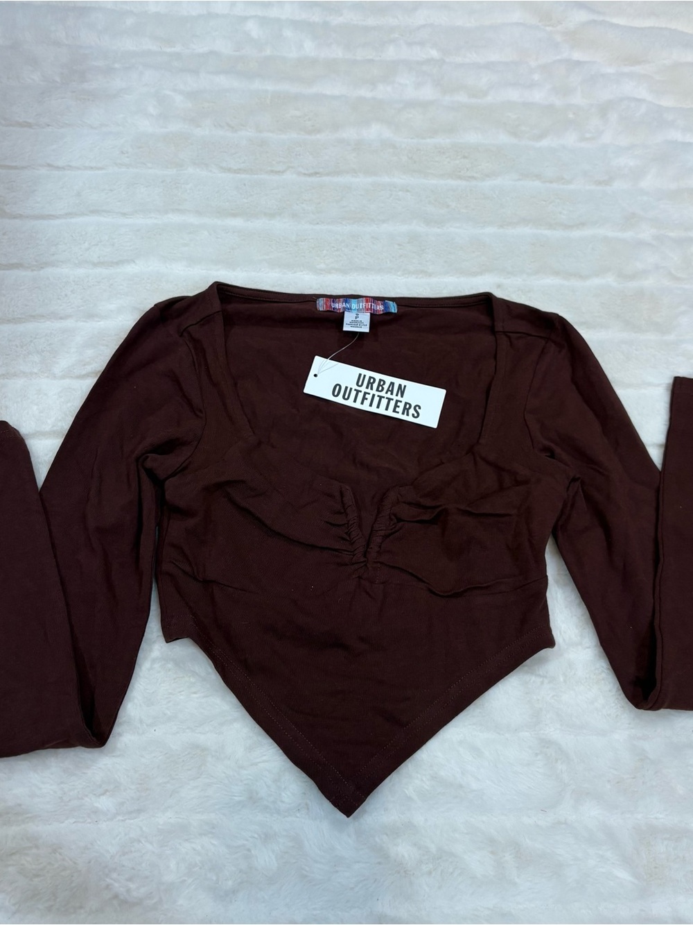 Urban Outfitters Chocolate Brown Long-Sleeve Pointed-Hem Crop Top